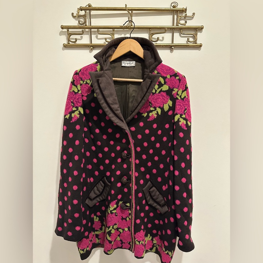Vintage Giorgio Grati Italian Chic Pink Floral Polka Dot Women's Sweater Blazer
